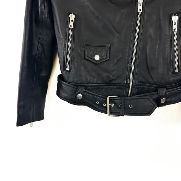 Stand Studio Polly Biker Black Leather Moto Jacket Womens 34 US XS 0 2 - Picture 7 of 12